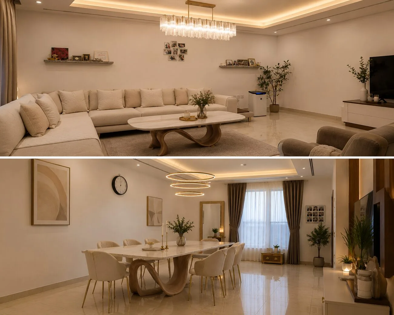 Finished KeyReady Homes living and dining space delivered in Dubai